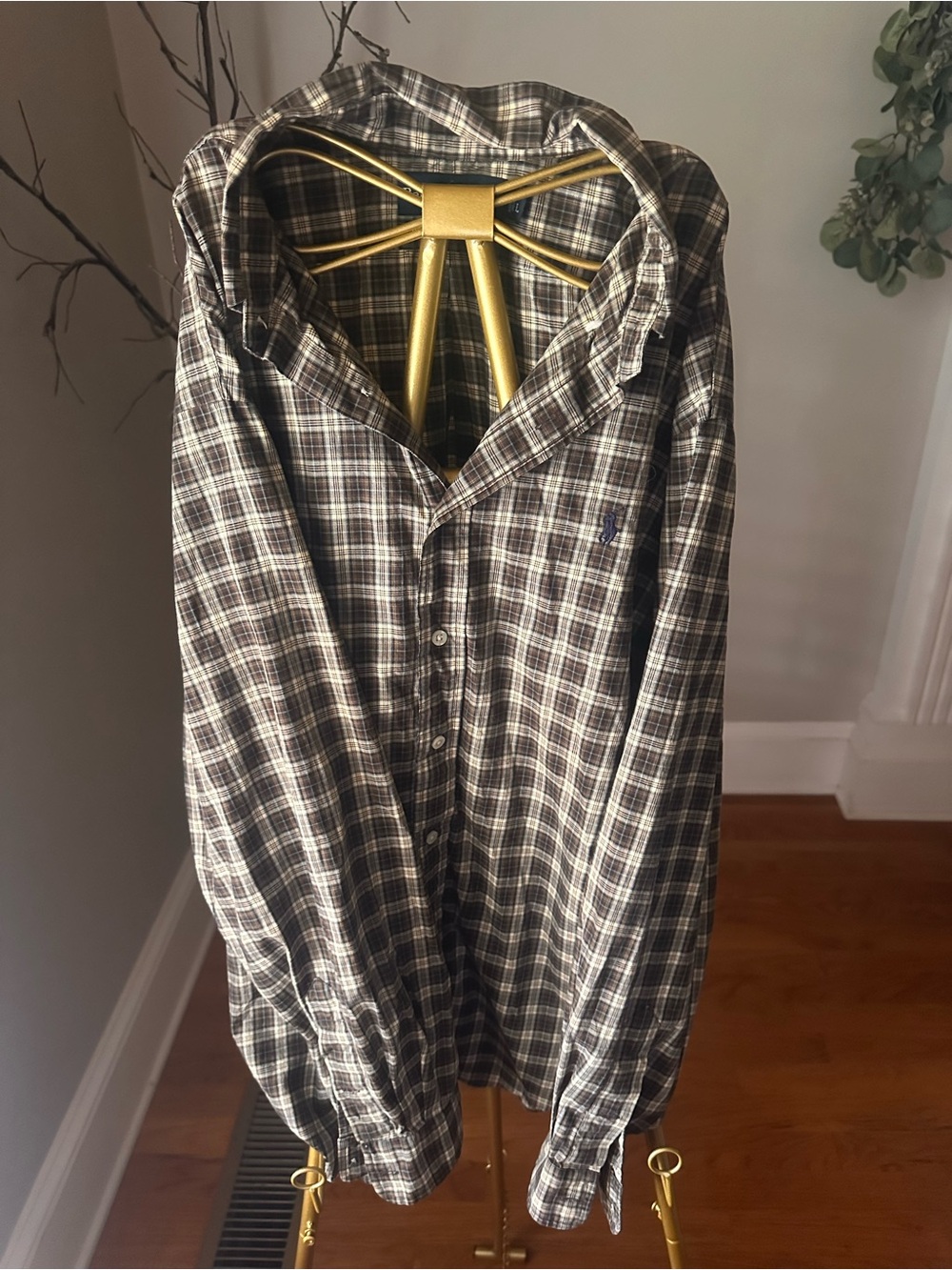 Ralph Lauren Brown and White Plaid Button-Down Shirt